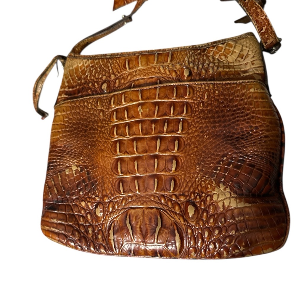 Brahmin Brown Crocodile Embossed Crossbody Bag adjustable strap nice - Picture 2 of 11